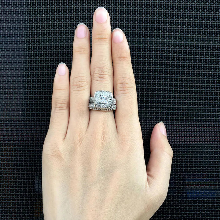 Square Halo Paved Ring Set