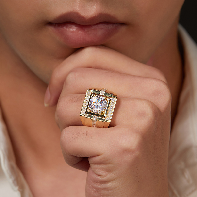 Square Halo Solitaire Moissanite Men&