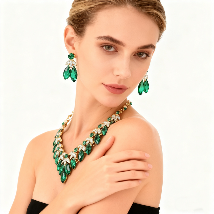 Crystal Leaf Necklace &amp; Earrings Set