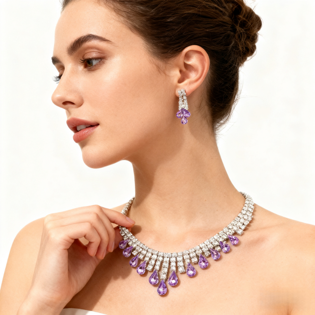 Amethyst Tassel Necklace &amp; Earring Set