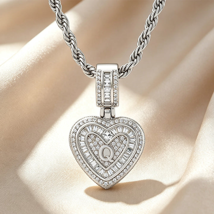 Initial Double Heart Pavé Necklace