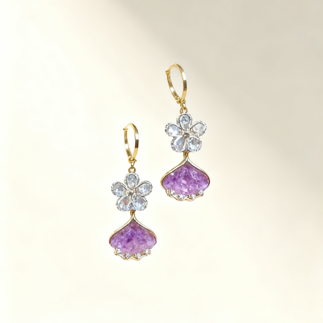 Flower &amp; Leaf Amethyst Earrings