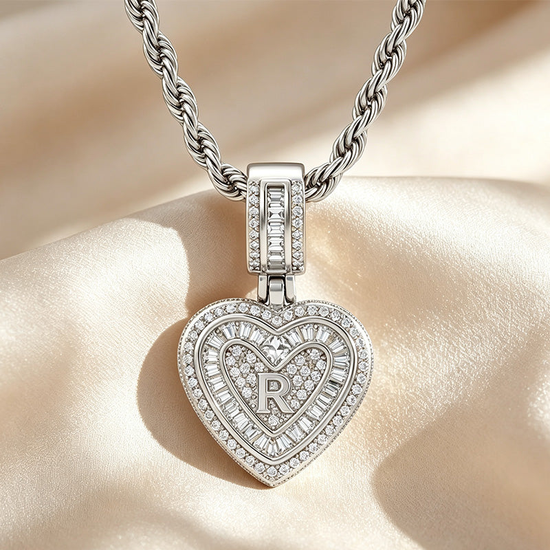 Initial Double Heart Pavé Necklace