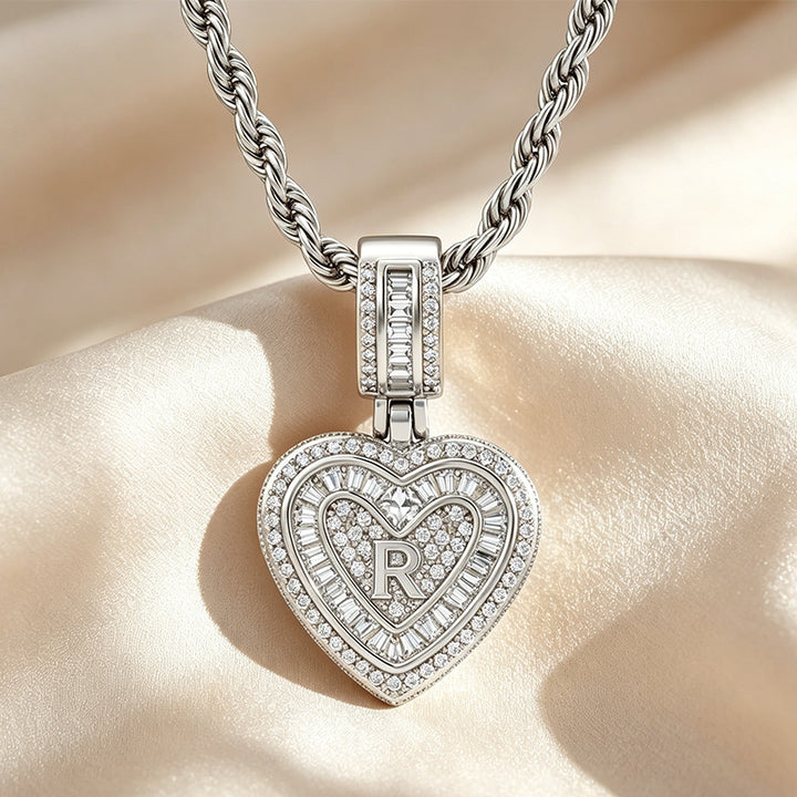 Initial Double Heart Pavé Necklace