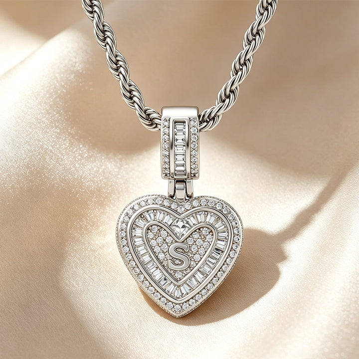 Initial Double Heart Pavé Necklace