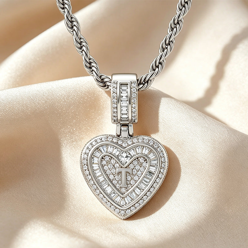 Initial Double Heart Pavé Necklace