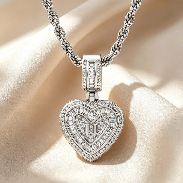Initial Double Heart Pavé Necklace