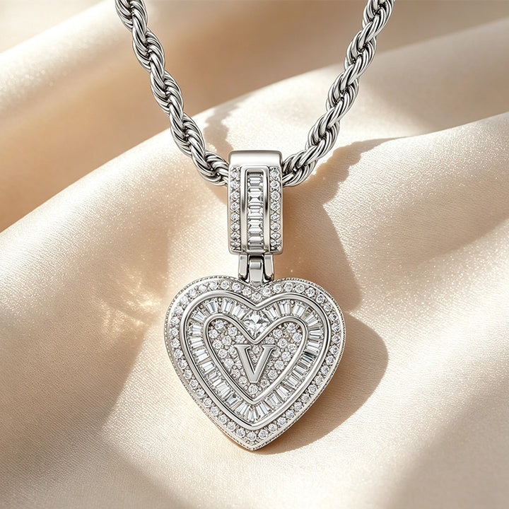 Initial Double Heart Pavé Necklace