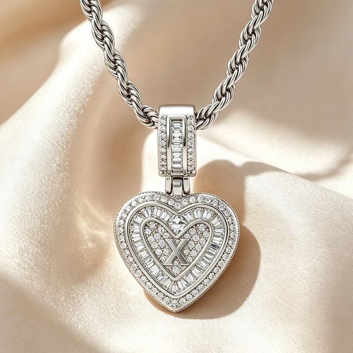 Initial Double Heart Pavé Necklace