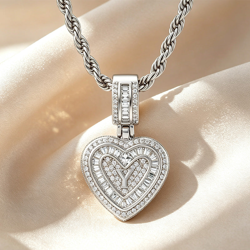 Initial Double Heart Pavé Necklace