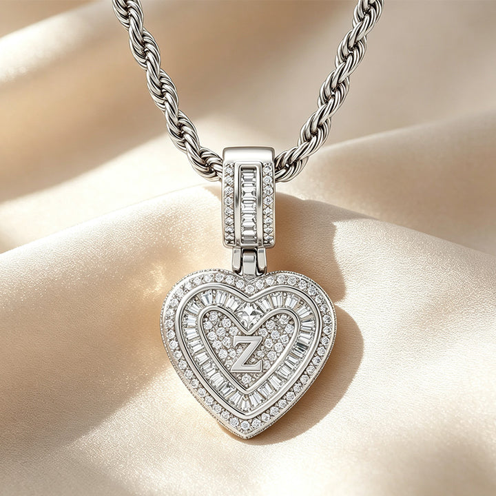Initial Double Heart Pavé Necklace