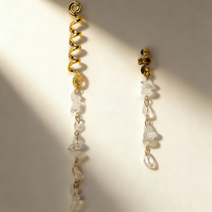 Natural Gemstone Pendant Spiral Hair Ring