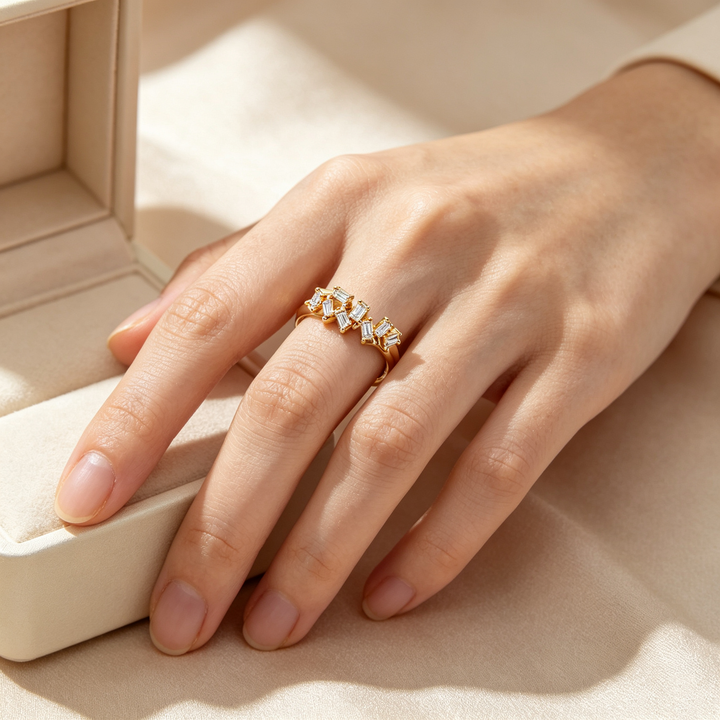 Baguette‑Cut Scattered Band Ring