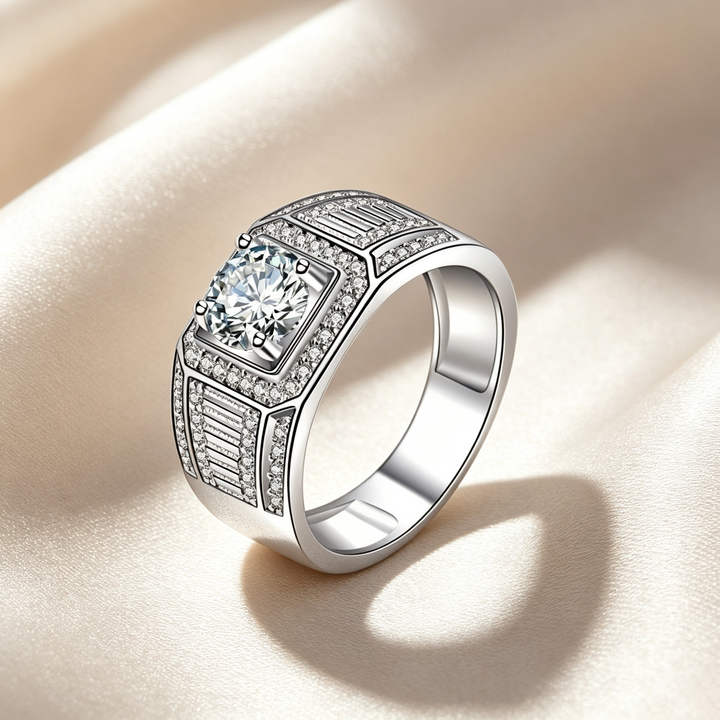 Round Baguette Halo Moissanite Men&