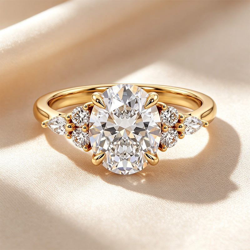 Oval Four-Prong Side Cluster Ring