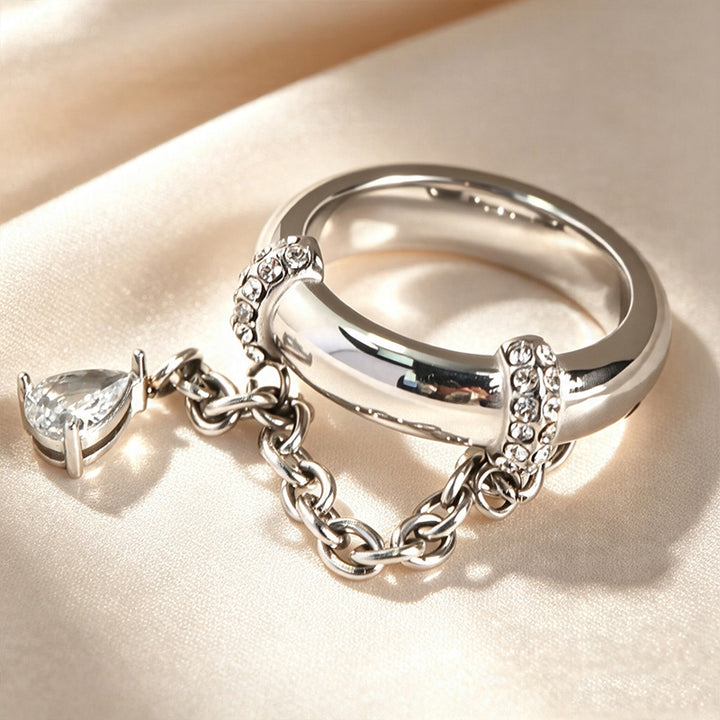 Paved Wide Chain Drop Ring