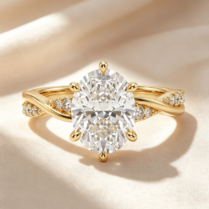 Oval Six‑Prong Twisted Pave Ring