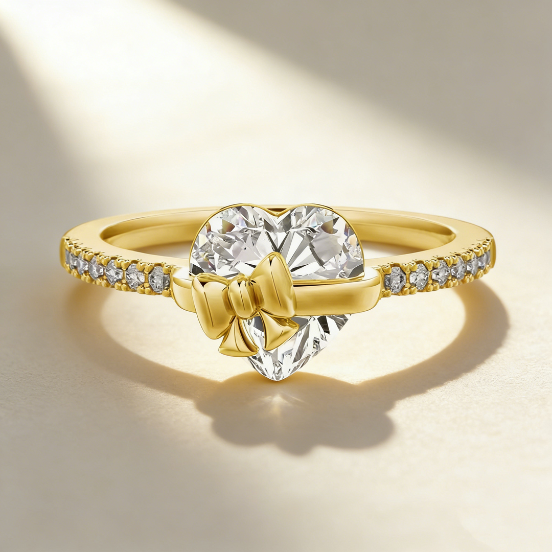 Bow Heart Moissanite Ring