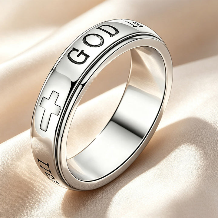 Rotatable Engraved Scripture Cross Band Ring