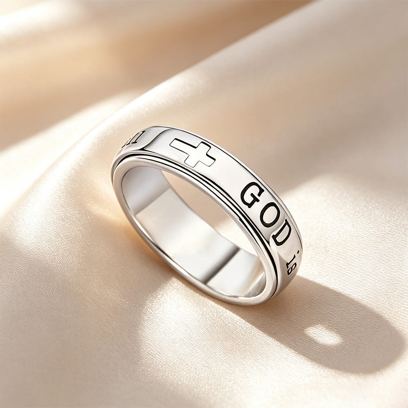Rotatable Engraved Scripture Cross Band Ring