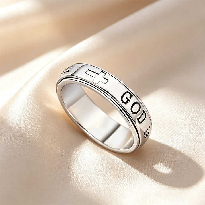 Rotatable Engraved Scripture Cross Band Ring