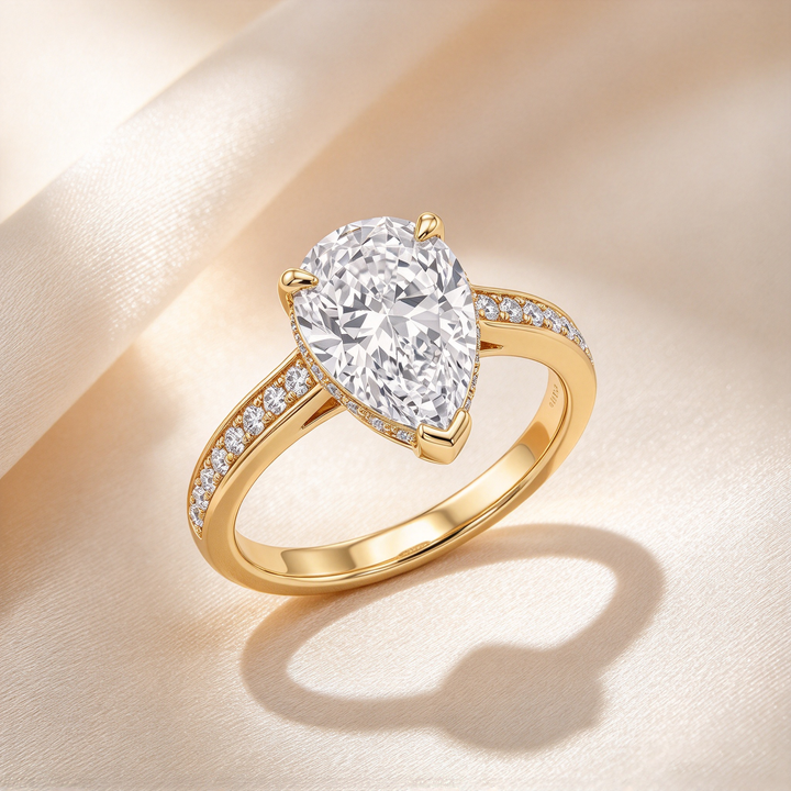 Pear Shape Three-Prong Pavé Band Ring