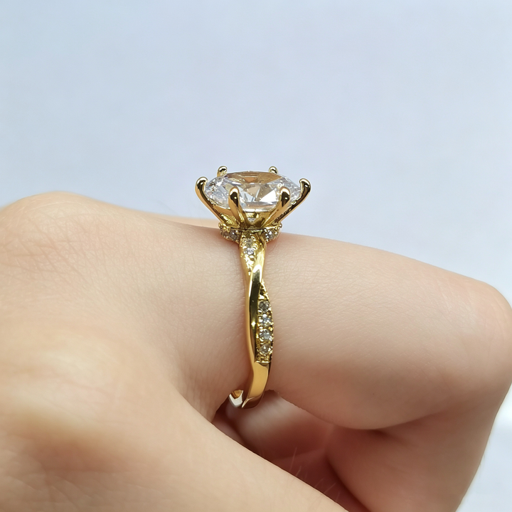Oval Six‑Prong Twisted Pave Ring