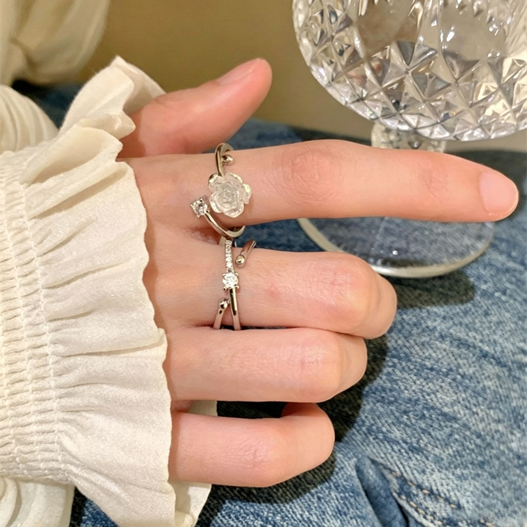 Camellia Stackable Two‑Piece Open Ring Set