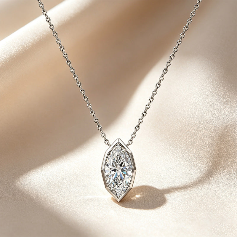 Marquise Bezel‑Set Solitaire Moissanite Pendant Necklace