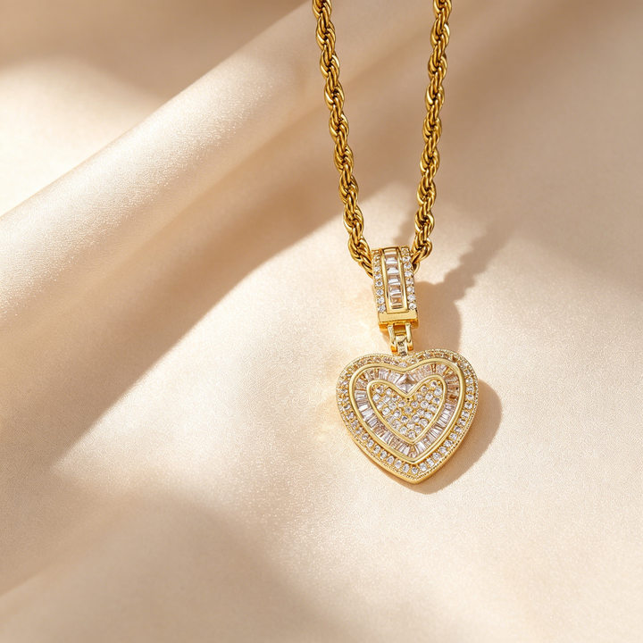 Double Heart Pavé Necklace &amp; Earrings
