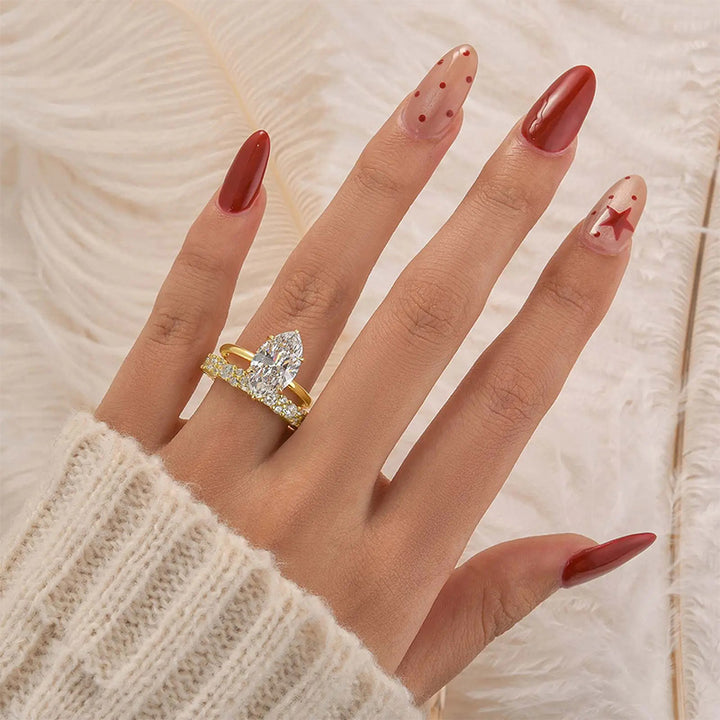 Marquise-cut two-piece ring set that can be stacked