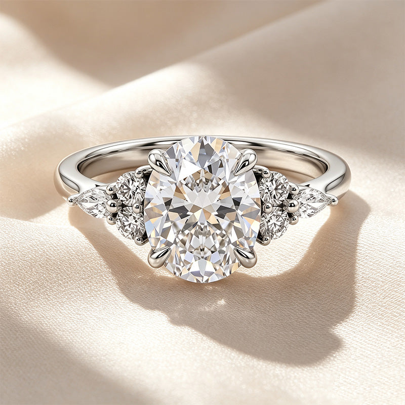 Oval Four-Prong Side Cluster Ring