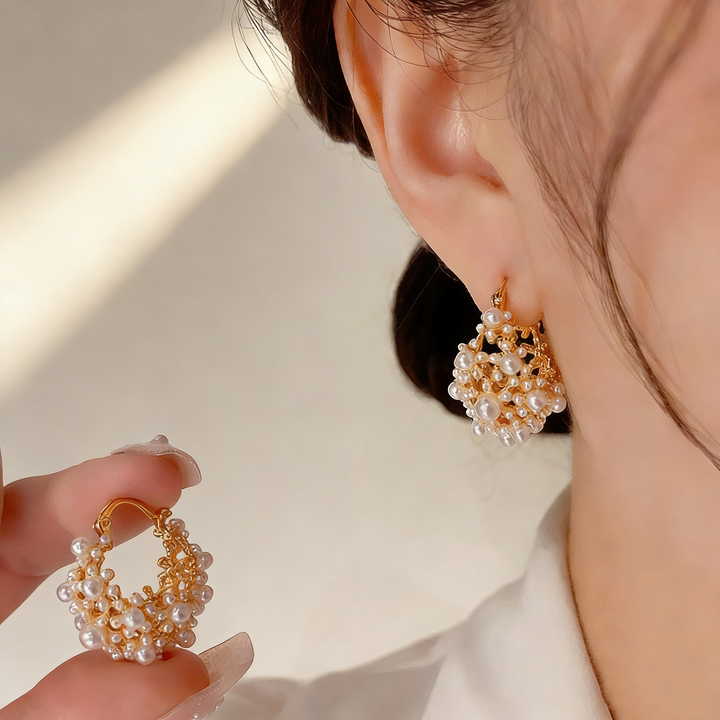 Hollow Basket Pearl Earrings