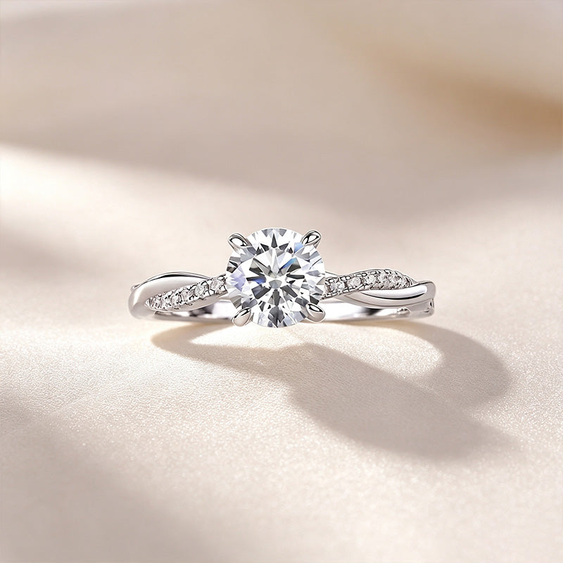 Round Cut Twisted Shank Paved Side Stone Ring