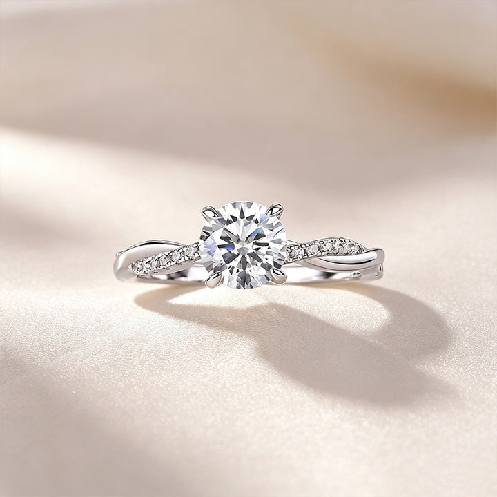 Round Cut Twisted Shank Paved Side Stone Ring