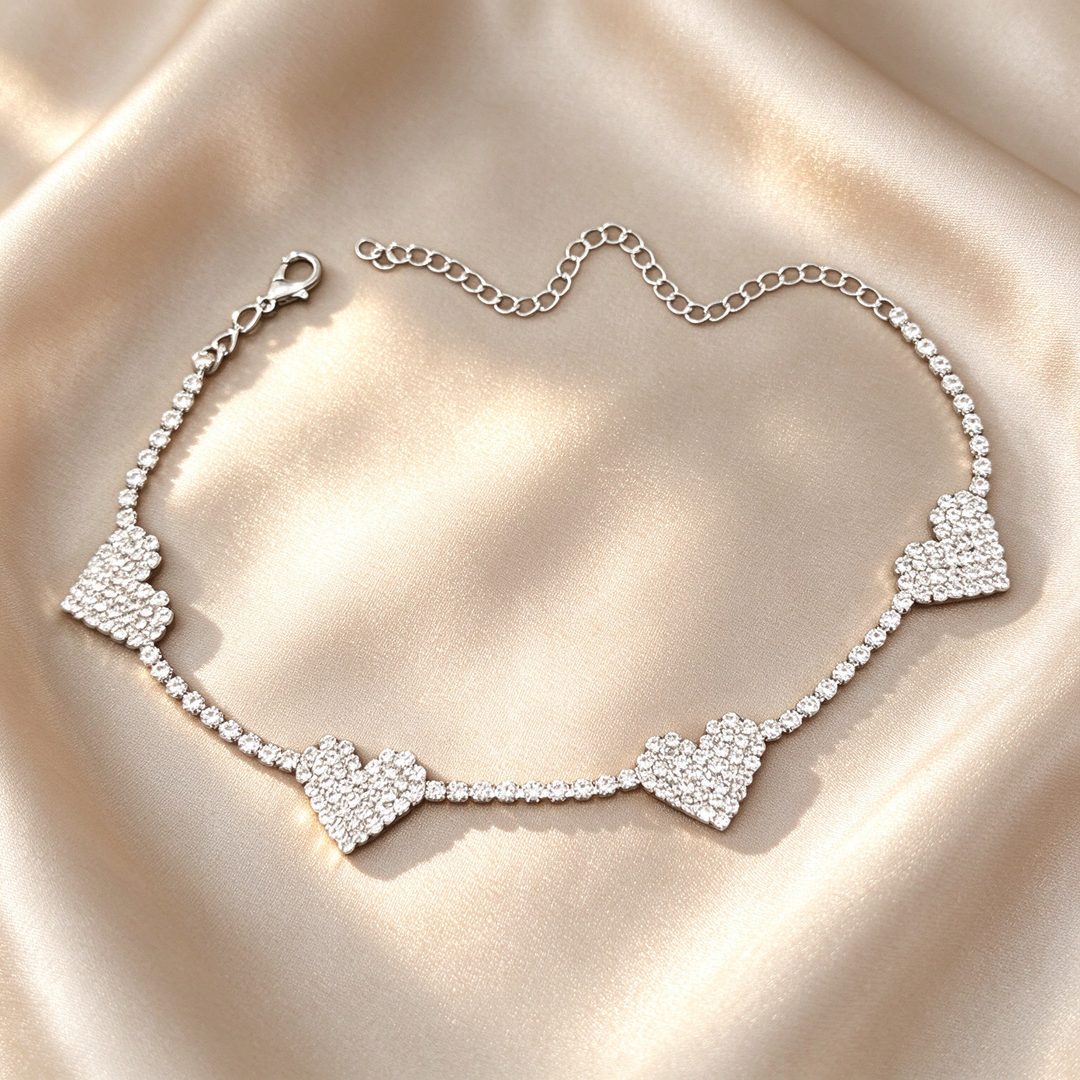 Pavé Heart Tennis Anklet