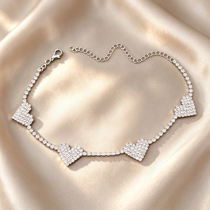 Pavé Heart Tennis Anklet