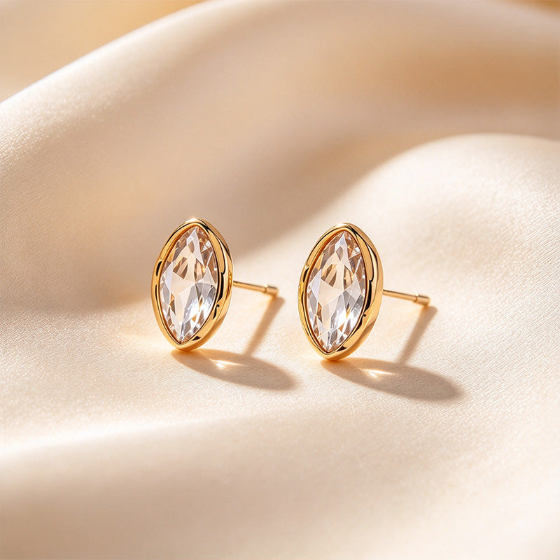 Marquise Bezel Set Moissanite Stud Earrings