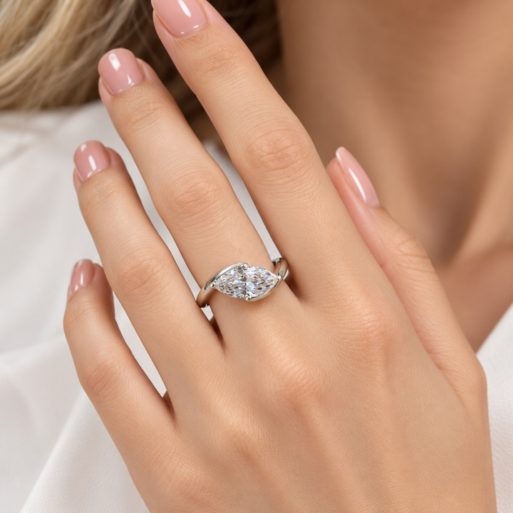 Marquise Four-Prong Bypass Solitaire Moissanite Ring