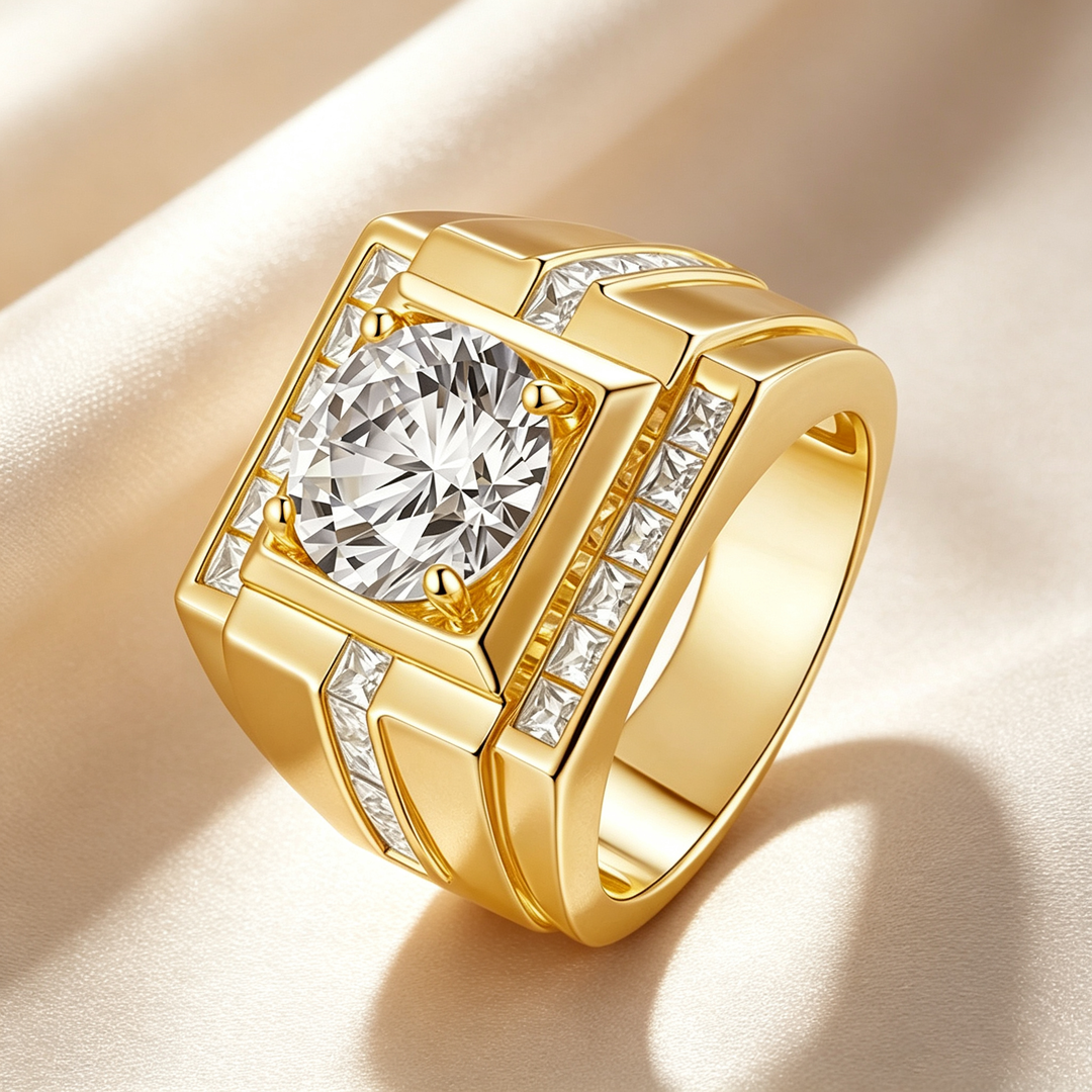 Square Halo Solitaire Moissanite Men&