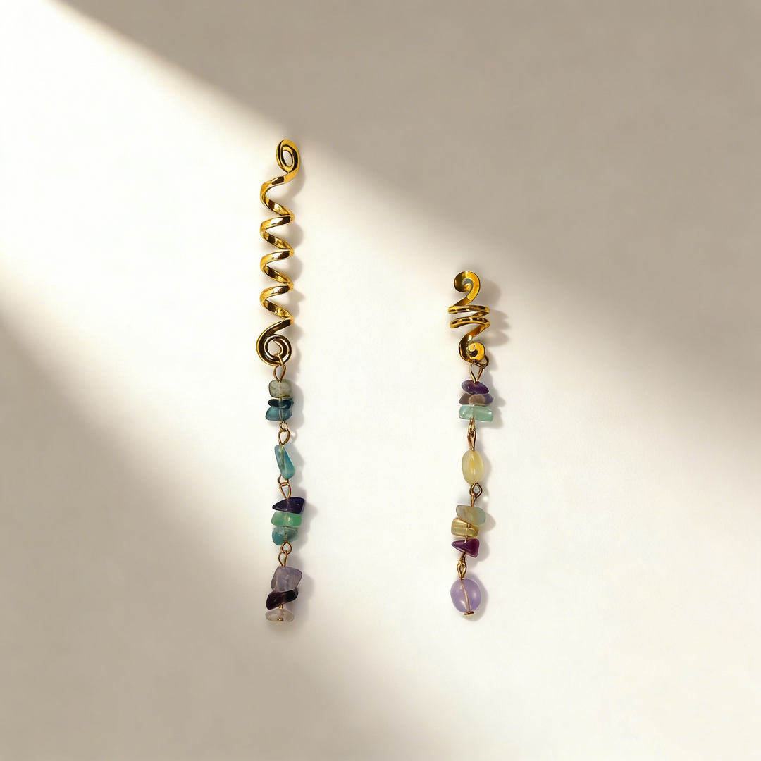 Natural Gemstone Pendant Spiral Hair Ring