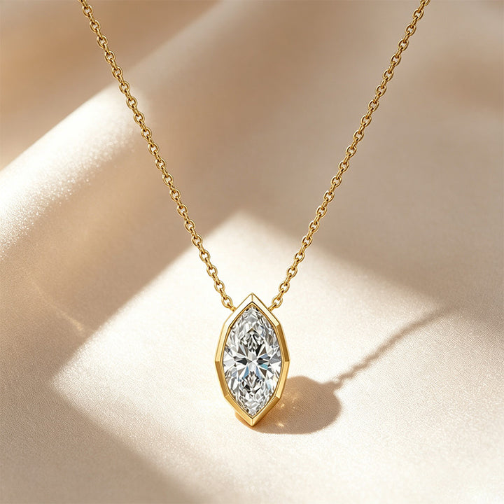 Marquise Bezel‑Set Solitaire Moissanite Pendant Necklace