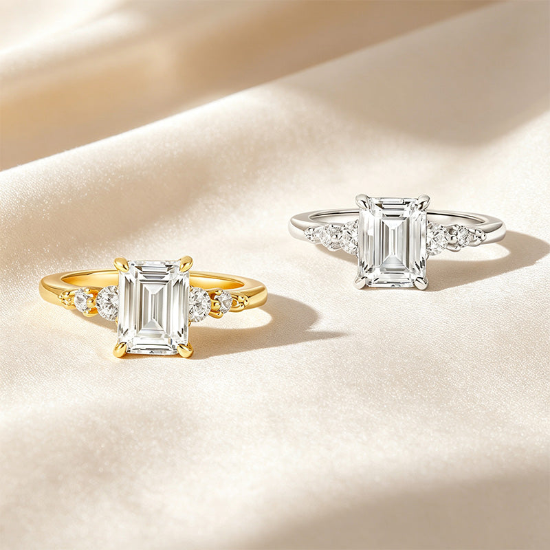 Emerald Cut Side Round Accent Ring