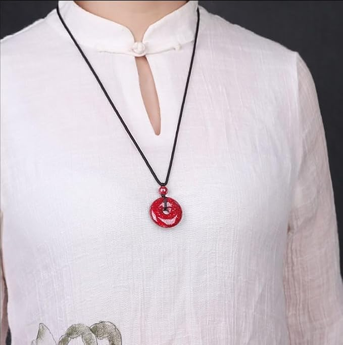 Crystal Cinnabar Peace Donut Pendant Necklace
