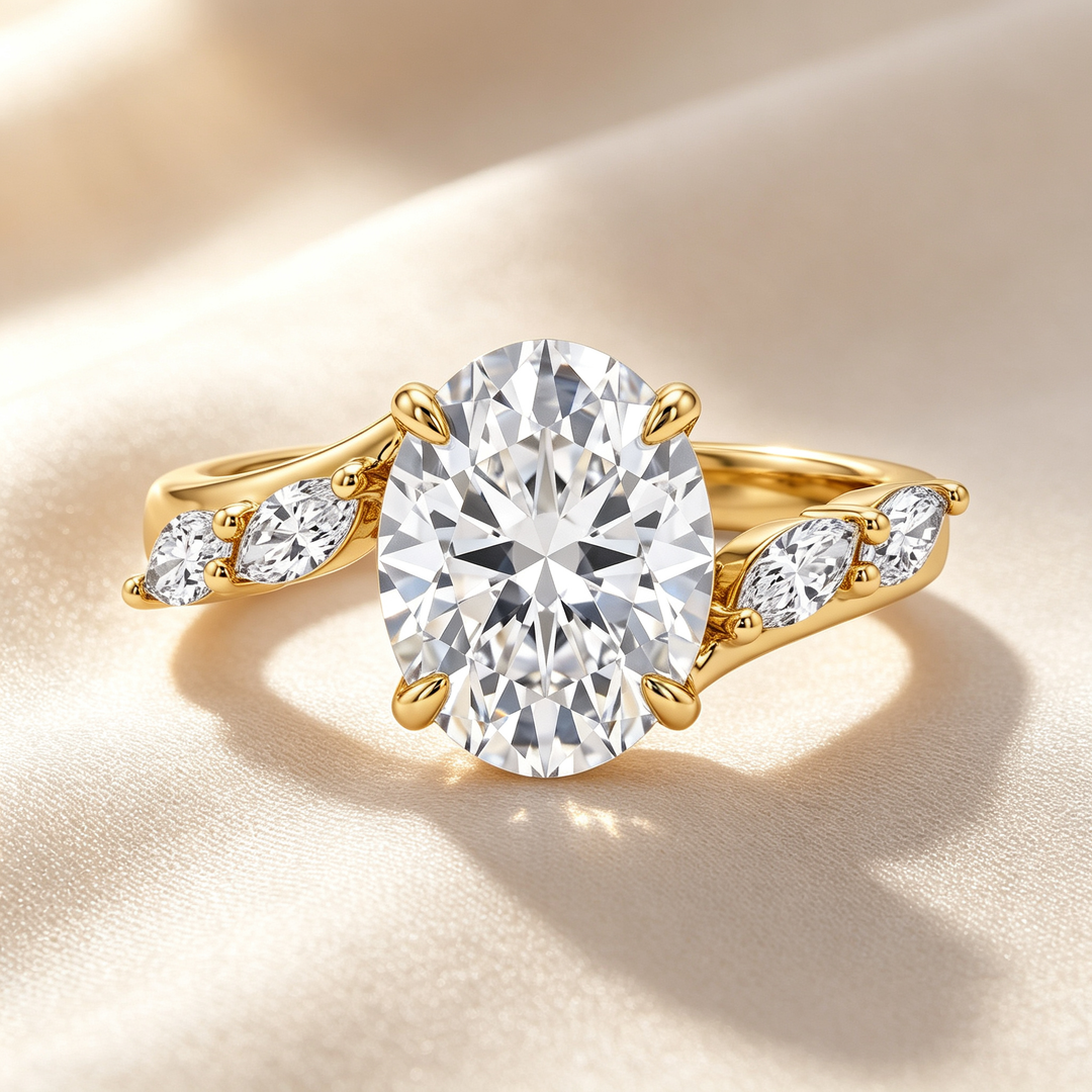 Oval Marquise Side Stone Solitaire Ring