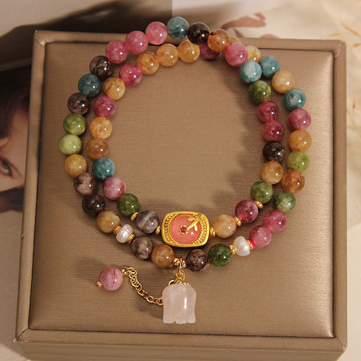 Lily of the valley natural agate multi-circle stacking bracelet