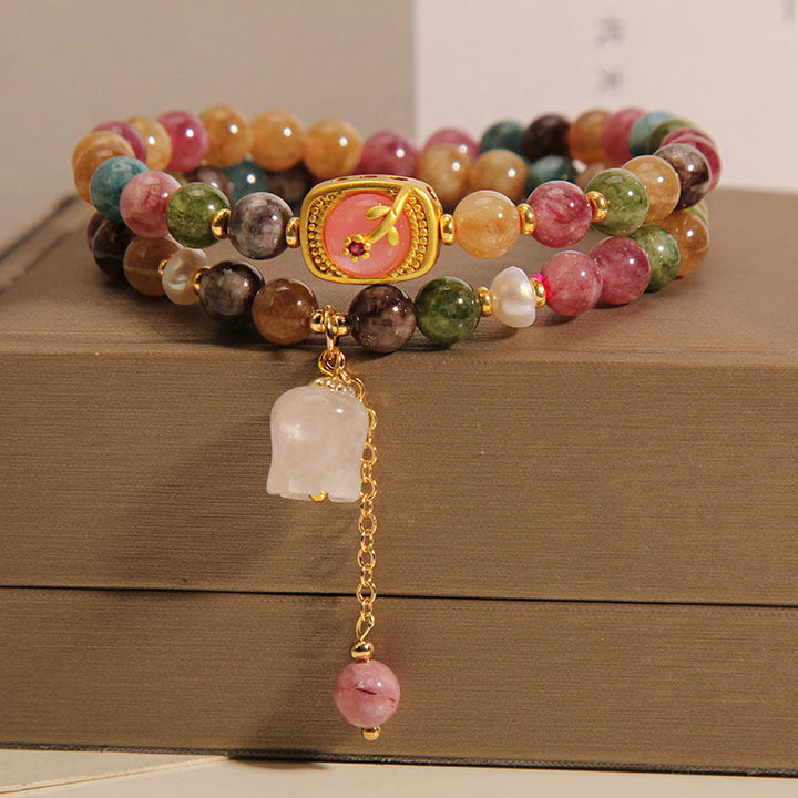 Lily of the valley natural agate multi-circle stacking bracelet