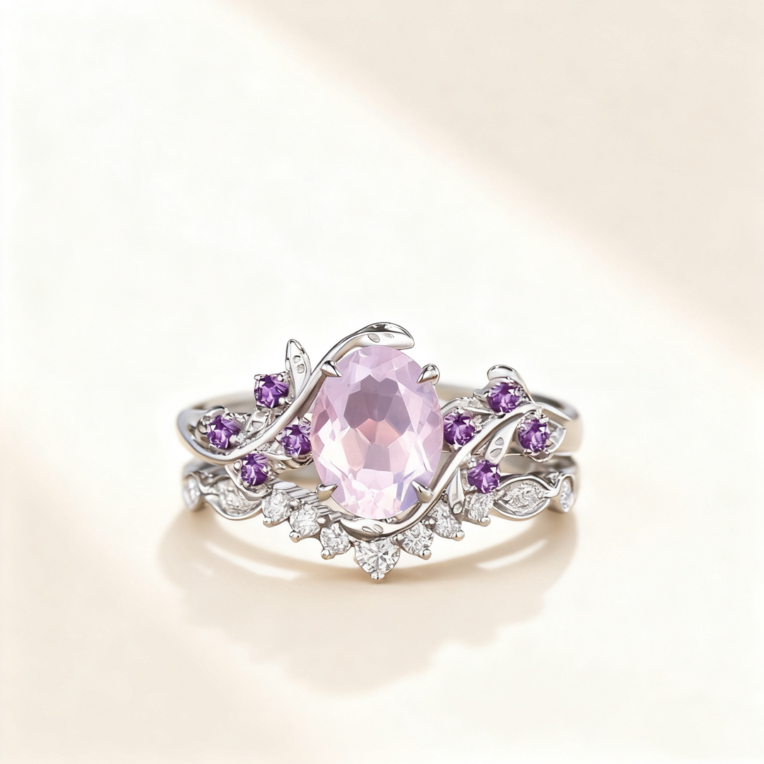 Amethyst Floral Pavé Ring Set