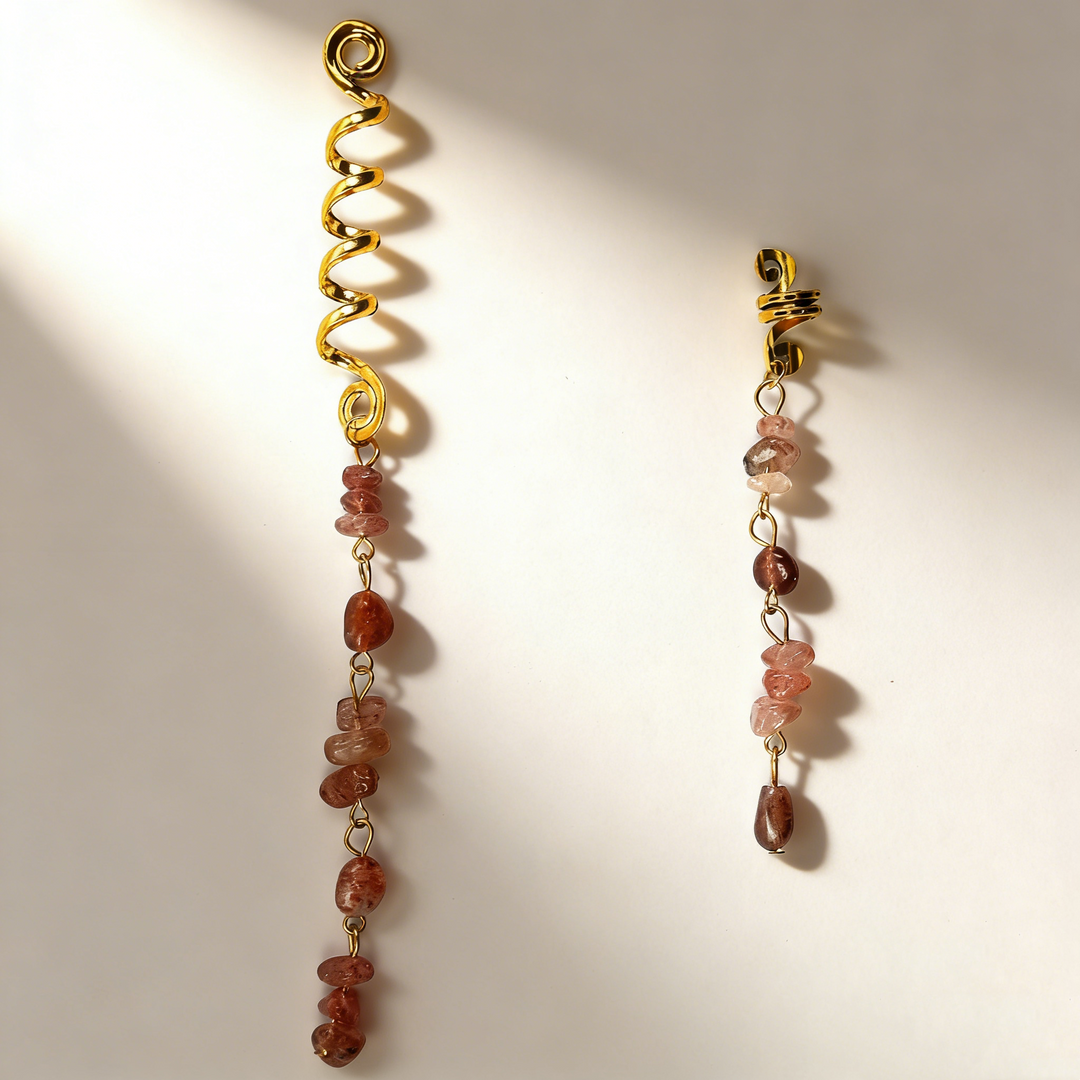 Natural Gemstone Pendant Spiral Hair Ring