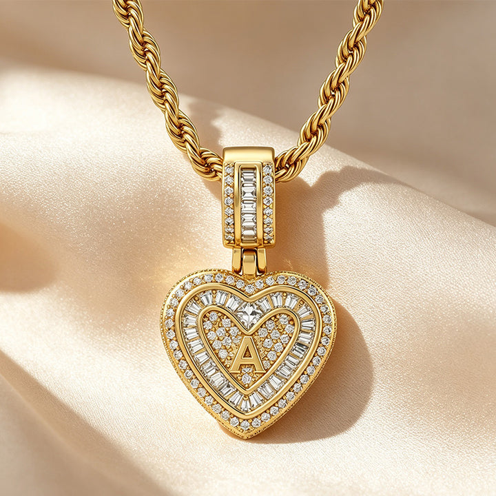 Initial Double Heart Pavé Necklace